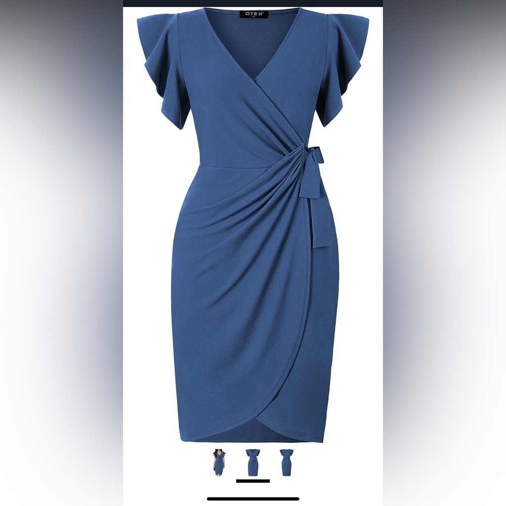 NWT 💕 Blue Ruched Tie Front Midi Dress